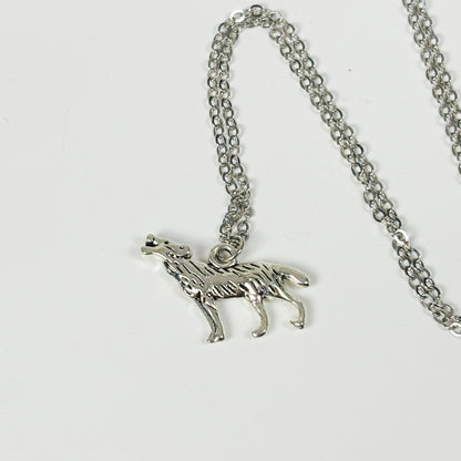Vintage Wolf Charm Necklace Silver
