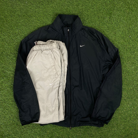 00s Nike Piping Tracksuit Jacket + Joggers Set Black Large