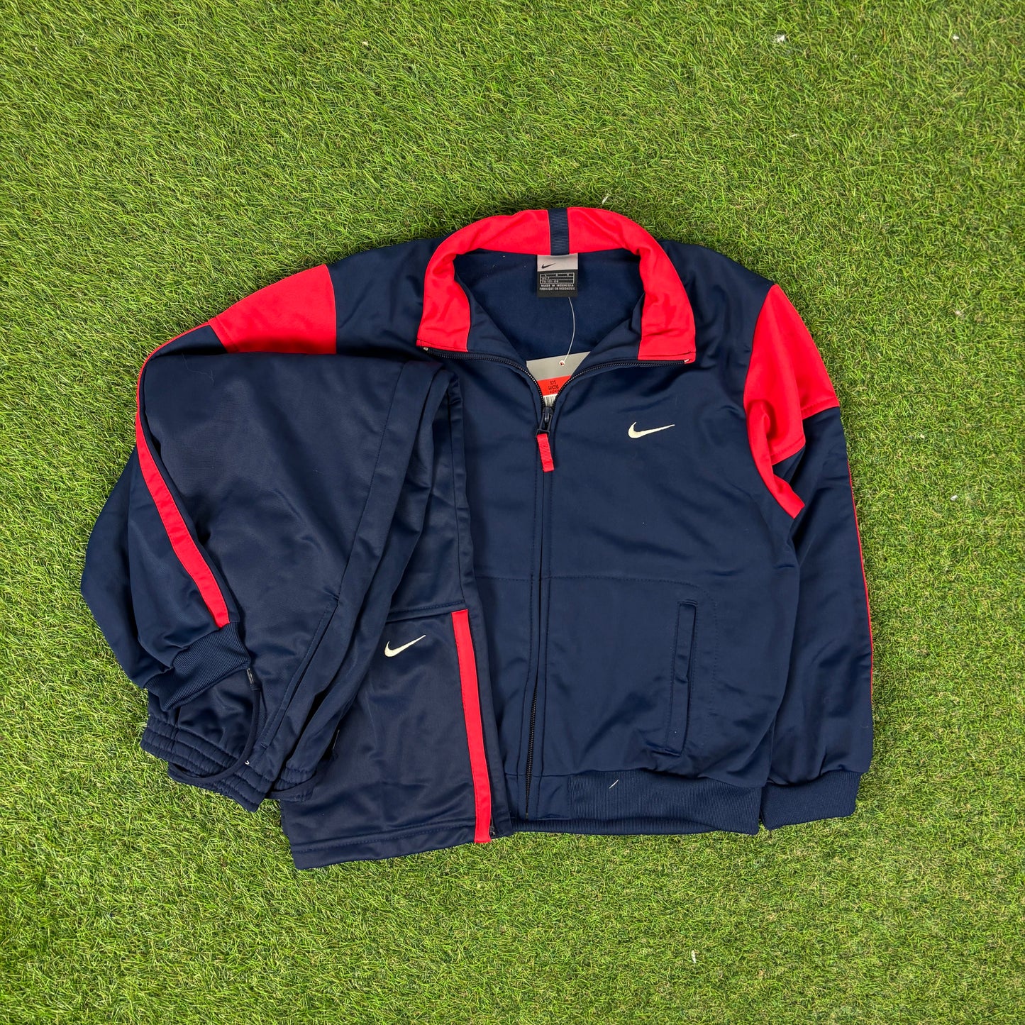 00s Nike Piping Tracksuit Jacket + Joggers Set Blue Youth Large