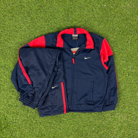 00s Nike Piping Tracksuit Jacket + Joggers Set Blue Youth Large