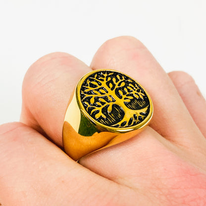 Vintage Tree Of Life Signet Ring Gold