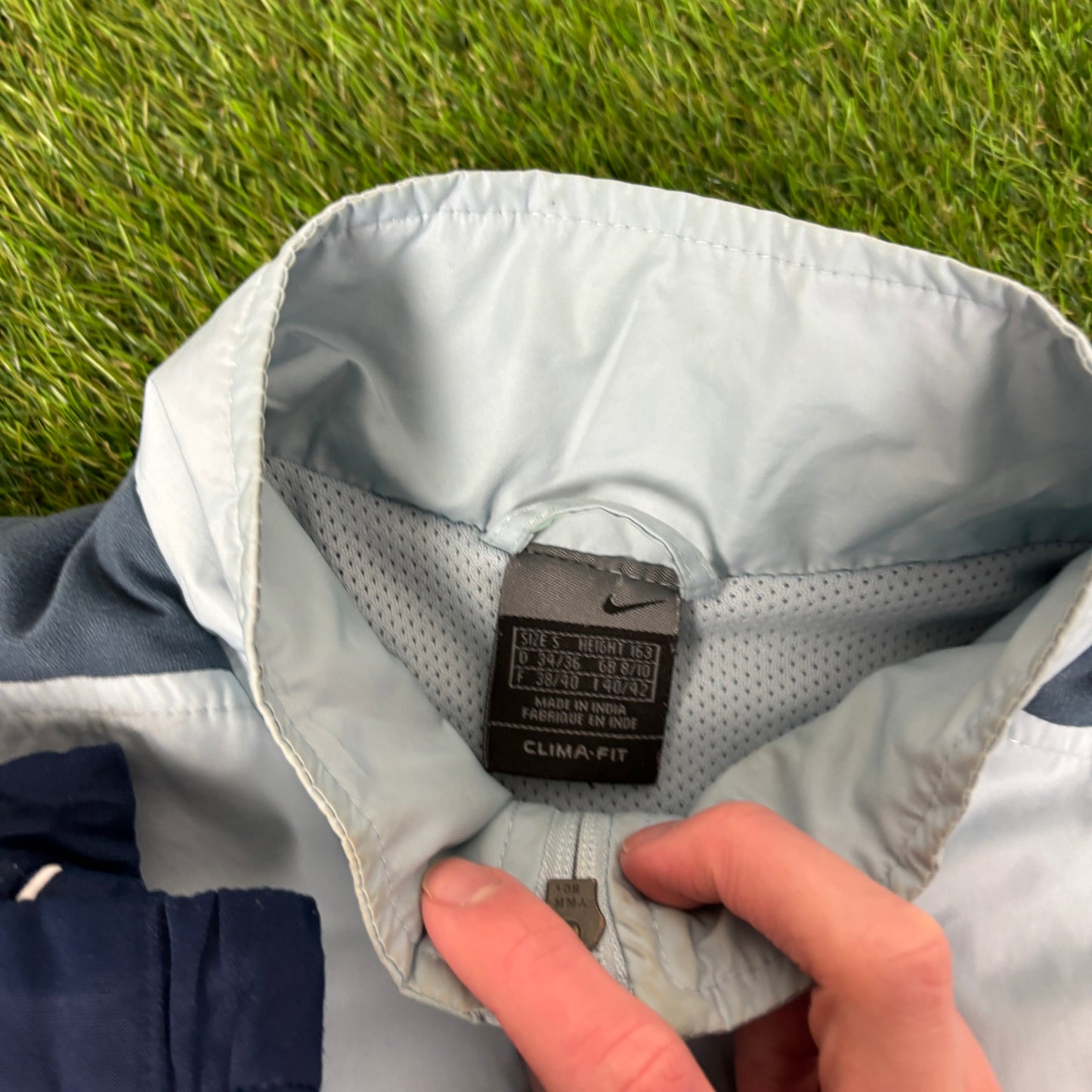 00s Nike Clima-Fit Piping Windbreaker Jacket + Joggers Set Blue Small