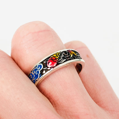 Vintage Adjustable Koi Carp Ring Silver