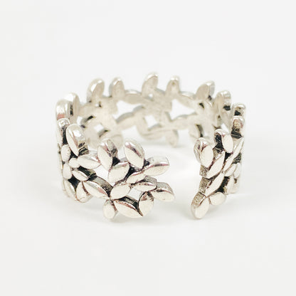 Vintage Adjustable Cluster Leaf Ring Silver