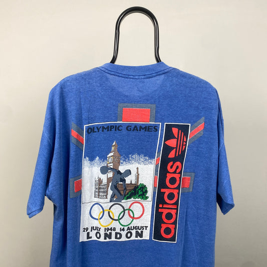 90s Adidas Olympics T-Shirt Blue Medium