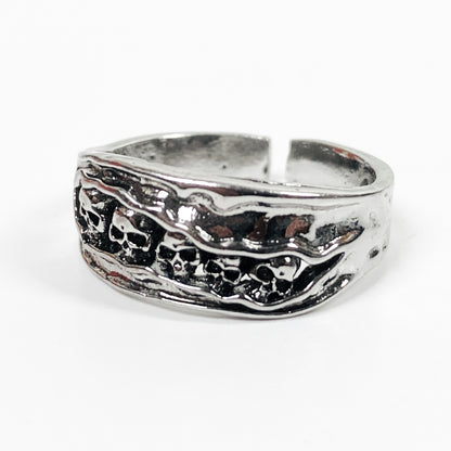 Retro Adjustable Skull Scratch Ring Silver