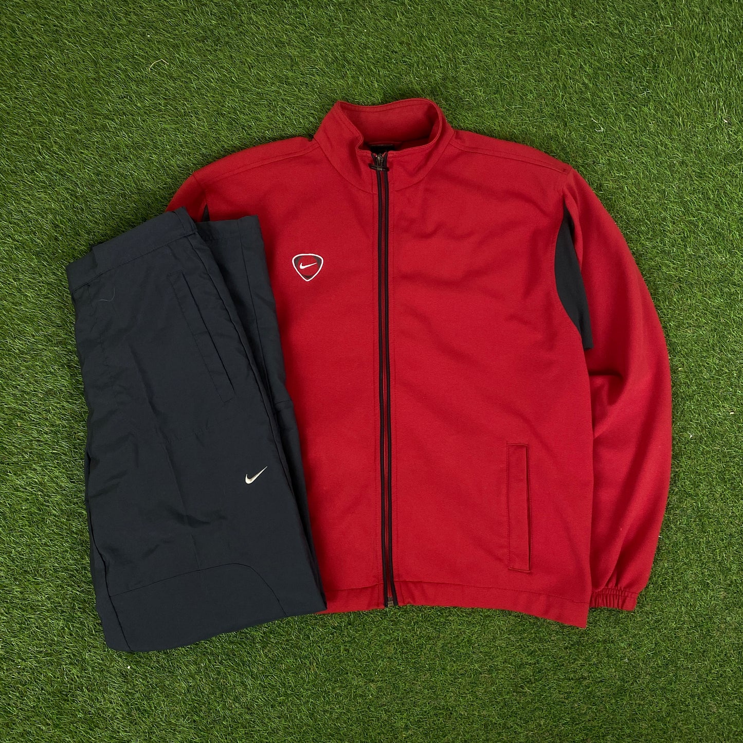 90s Nike Piping Windbreaker Jacket + Joggers Set Red Small
