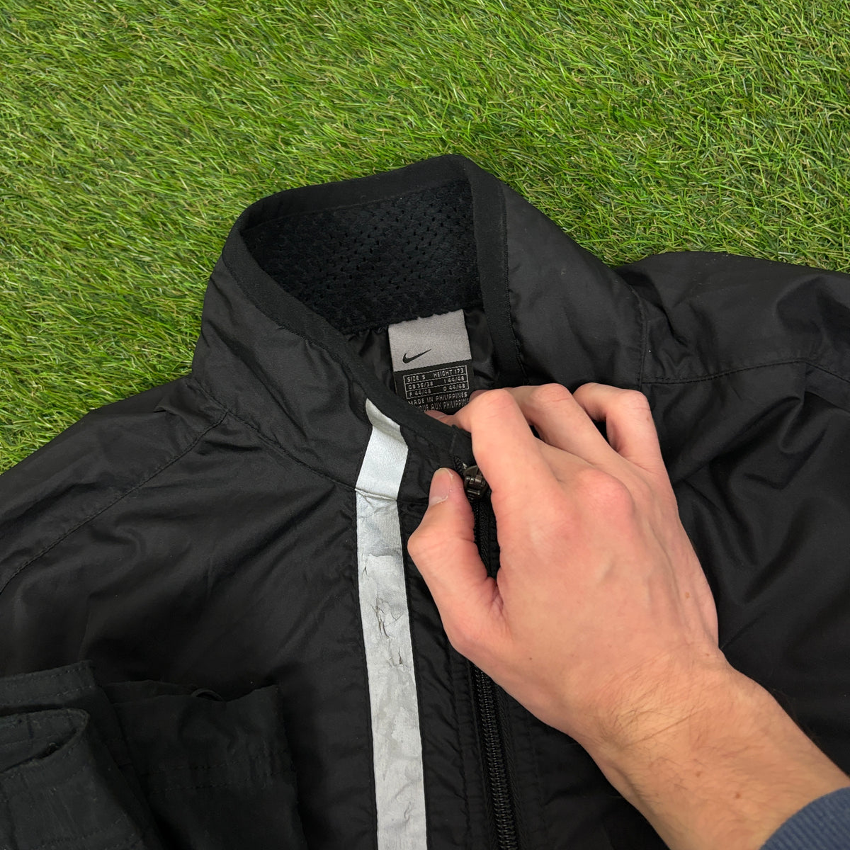 00s Nike Reflective Windbreaker Jacket + Joggers Set Black Small