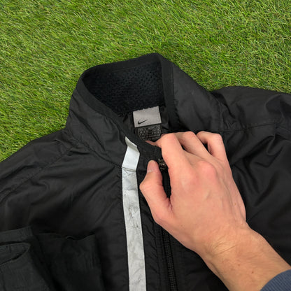 00s Nike Reflective Windbreaker Jacket + Joggers Set Black Small