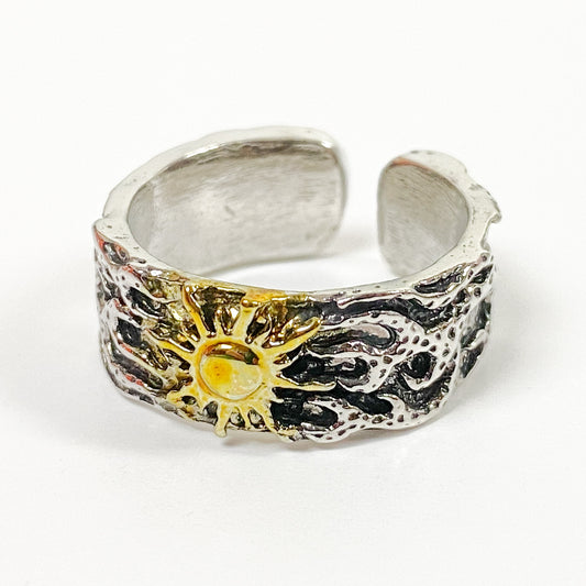 Retro Adjustable Sun Ring Silver