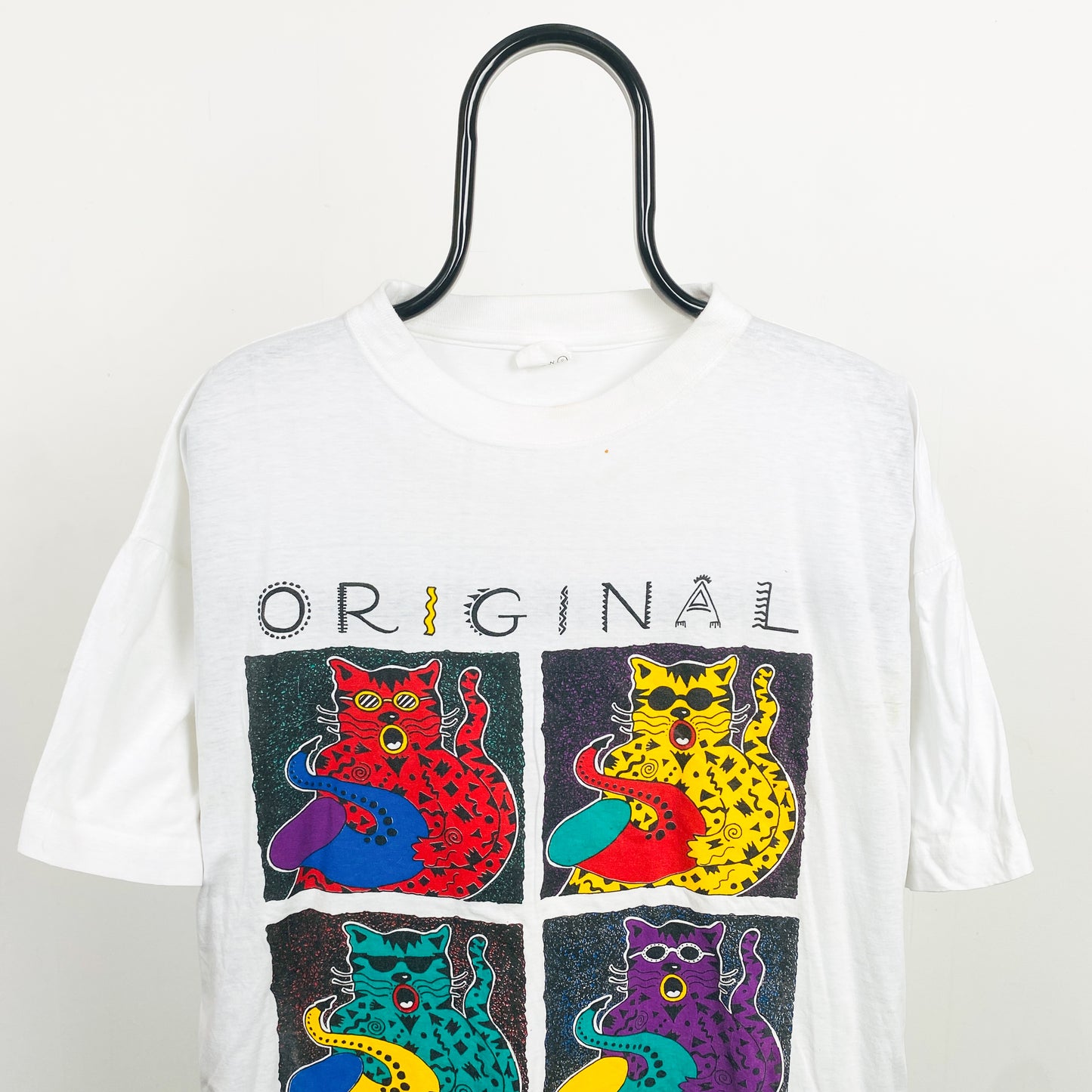 Retro 90s Jazz Cat T-Shirt White XL