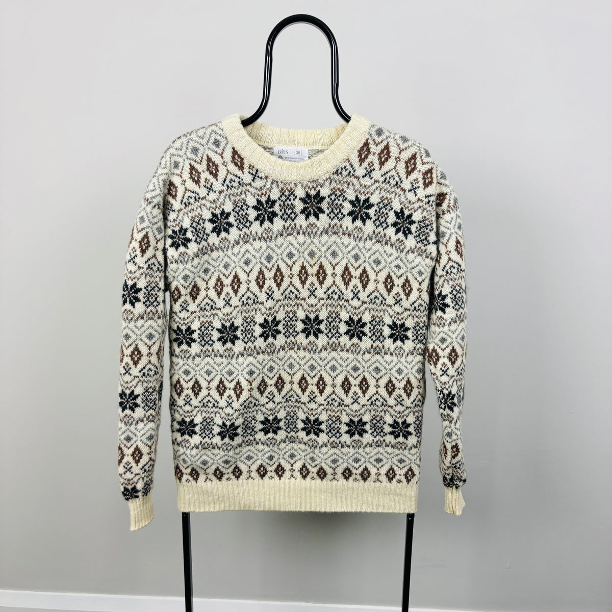90s BHS Wool Knit Sweatshirt Brown Large