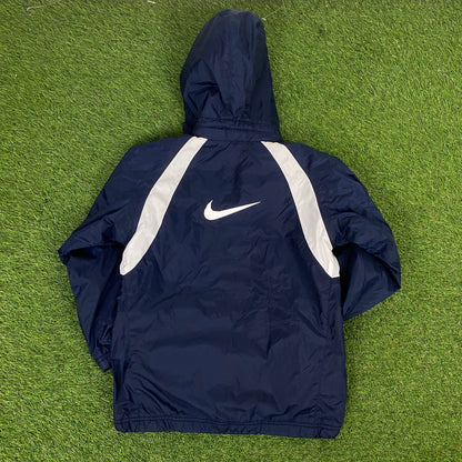 00s Nike Piping Windbreaker Jacket + Joggers Set Blue Small