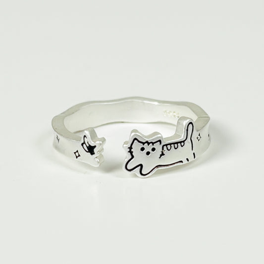 Dainty Cat Ring Silver