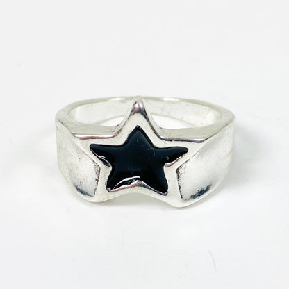 Vintage Star Band Ring Silver Black