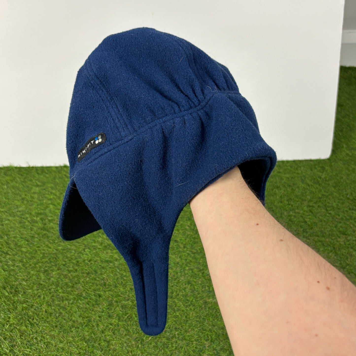 90s Nike Fleece Ear Flap Beanie Hat Blue