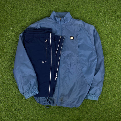 00s Nike Piping Tracksuit Jacket + Joggers Set Blue Large