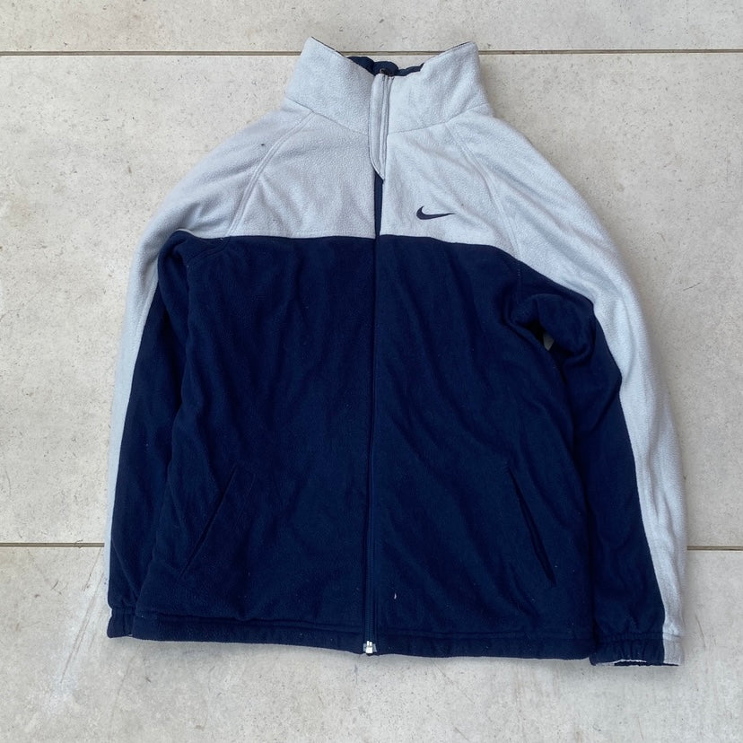 90s Nike Reversible Fleece Puffer Jacket Blue Small
