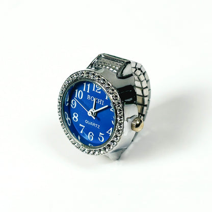 Adjustable Watch Ring Bezelled Blue
