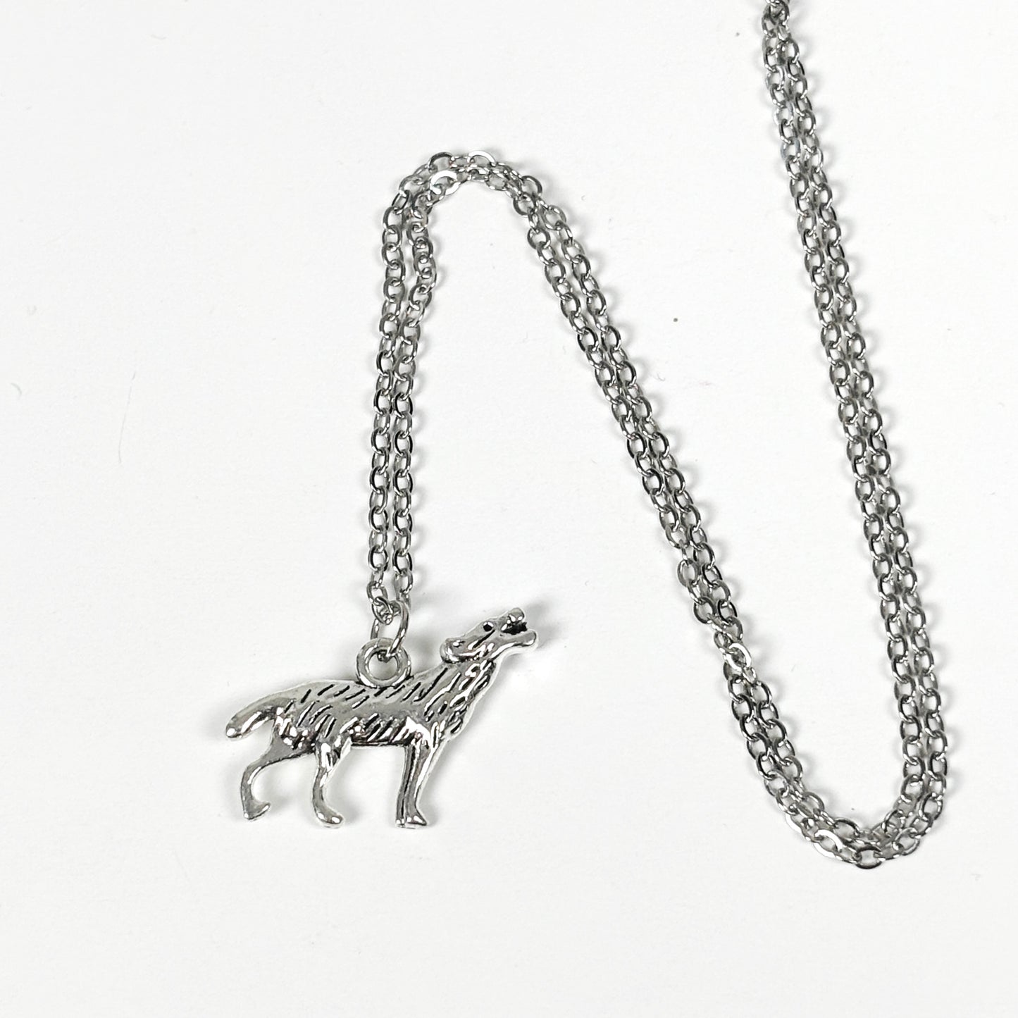 Vintage Wolf Charm Necklace Silver