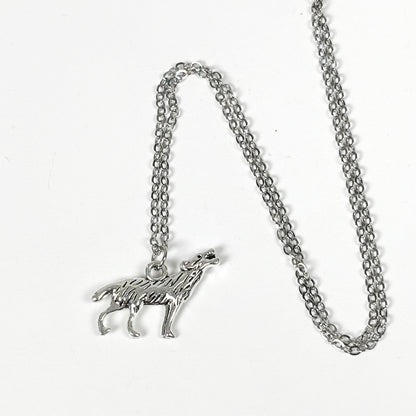 Vintage Wolf Charm Necklace Silver