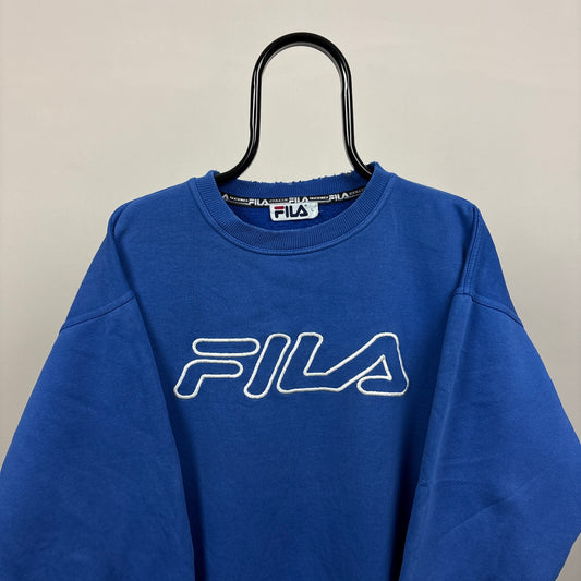 90s Fila Sweatshirt Blue Large