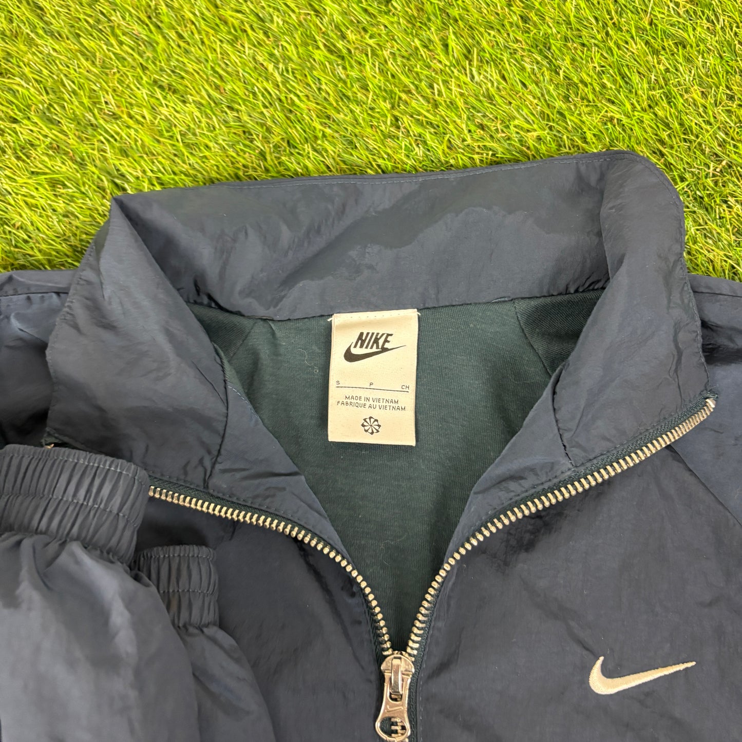 00s Nike Piping Windbreaker Jacket + Joggers Set Blue Small