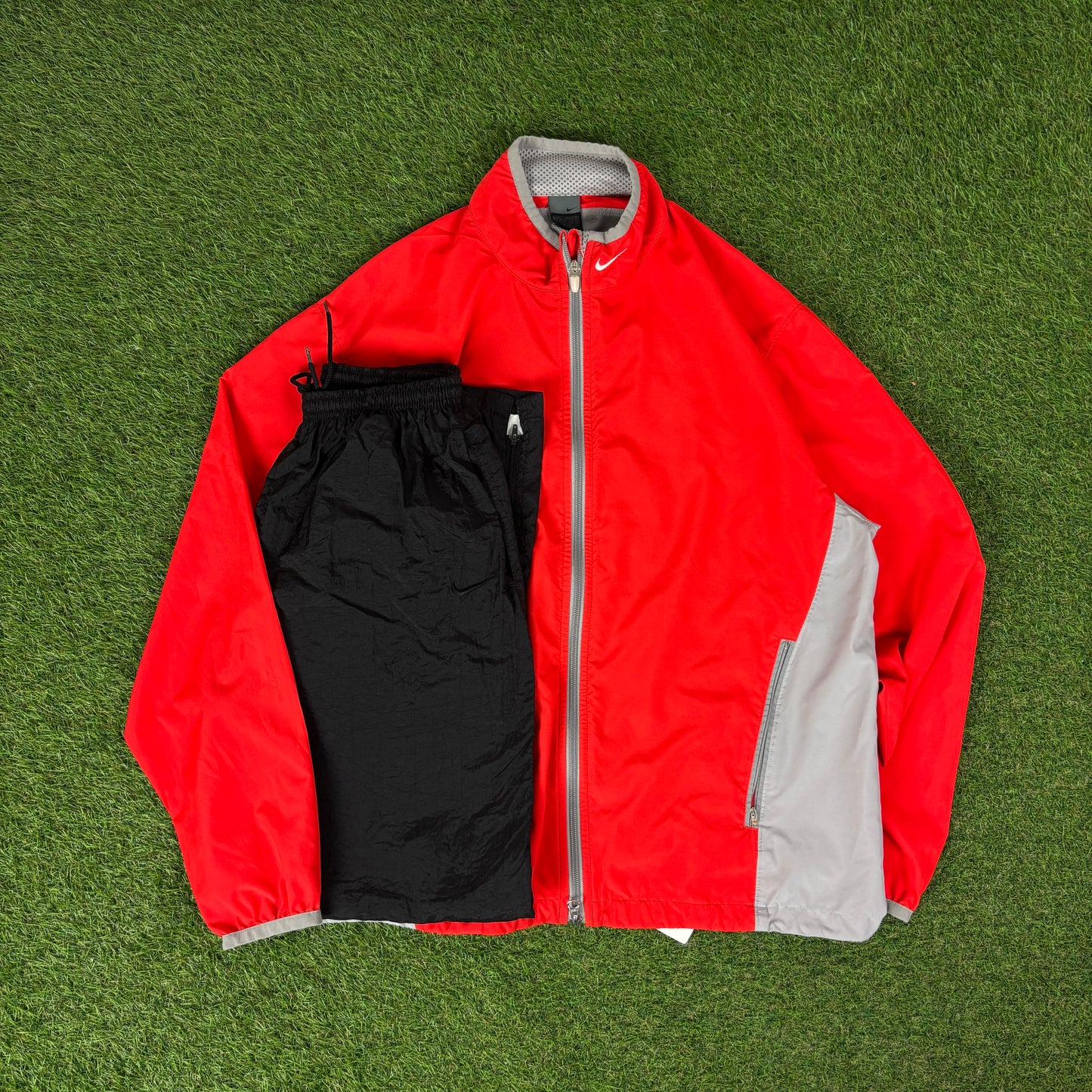 00s Nike Piping Tracksuit Jacket + Joggers Set Red Large