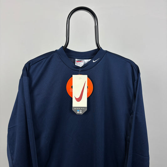 90s Nike Dri-Fit Running Long Sleeve T-Shirt Blue Medium