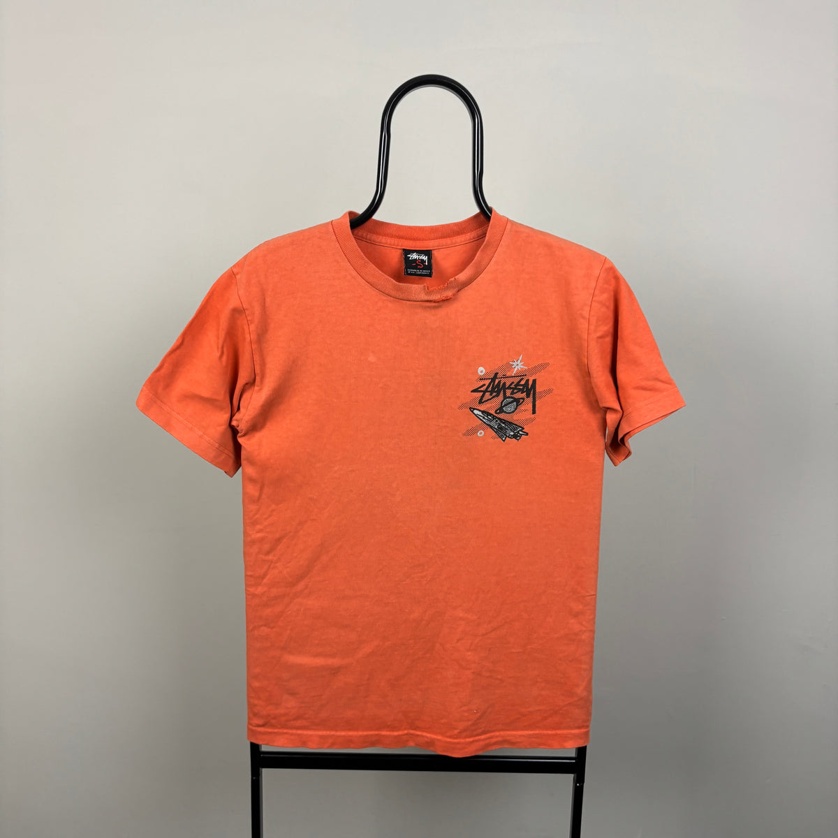 00s Stussy Spaceman T-Shirt Orange Small