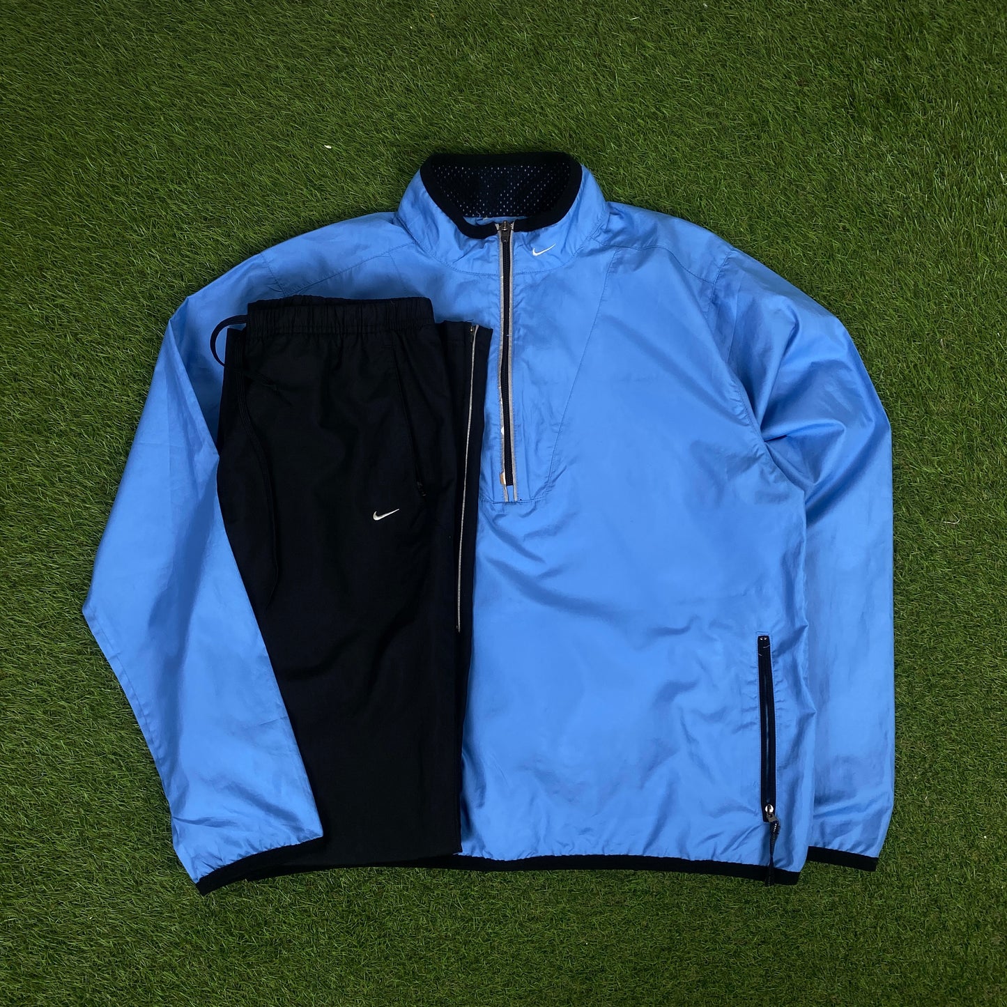 00s Nike Tracksuit Jacket + Joggers Set Blue Large