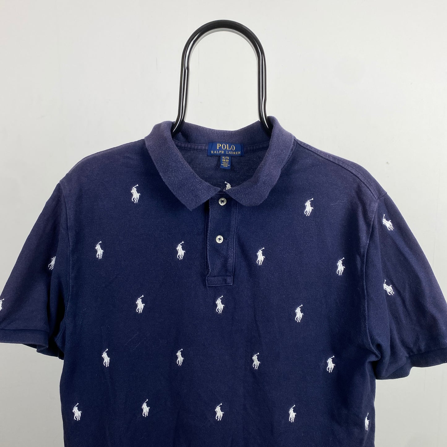 Retro Polo Ralph Lauren Polo Shirt T-Shirt Blue Small