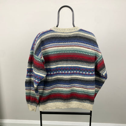 90s Casual Club Striped Wool Sweatshirt Blue Large