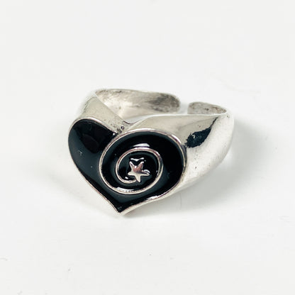 Adjustable Heart Spiral Ring Silver Black