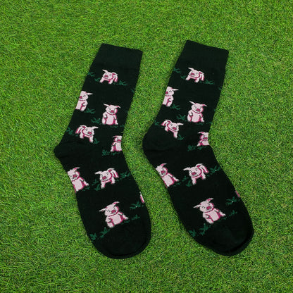 Retro Pig Socks Black UK12-8