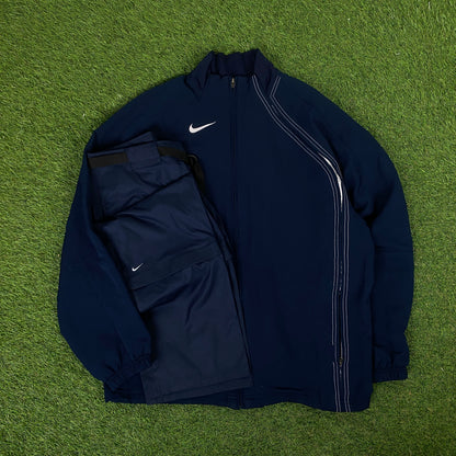 00s Nike Piping Windbreaker Jacket + Joggers Set Blue Medium