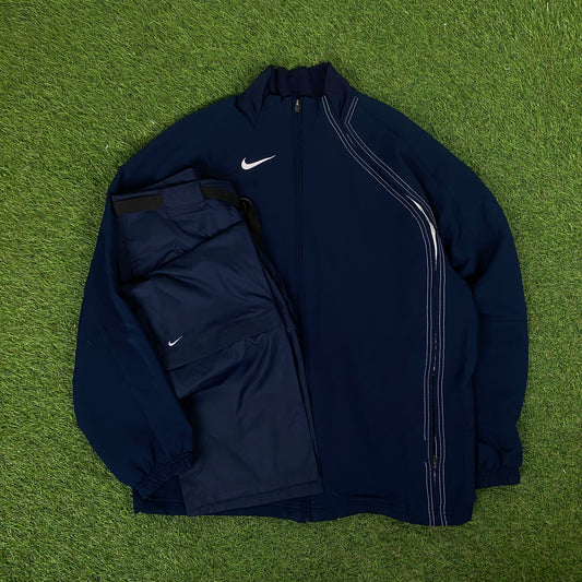 00s Nike Piping Windbreaker Jacket + Joggers Set Blue Medium