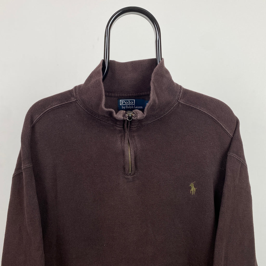 Retro Polo Ralph Lauren 1/4 Zip Sweatshirt Brown XL