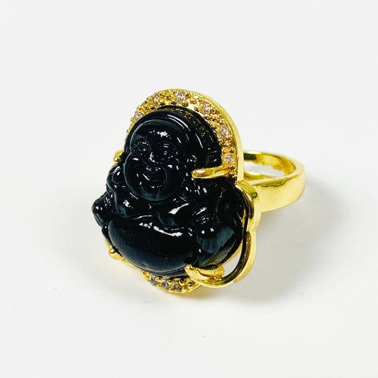 Retro Vintage Buddha Ring Gold Black