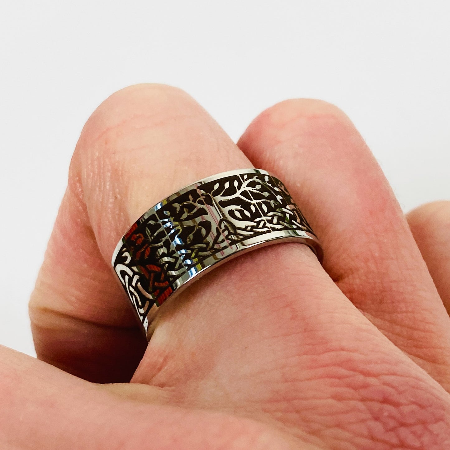 Retro Vintage Tree Band Ring Silver