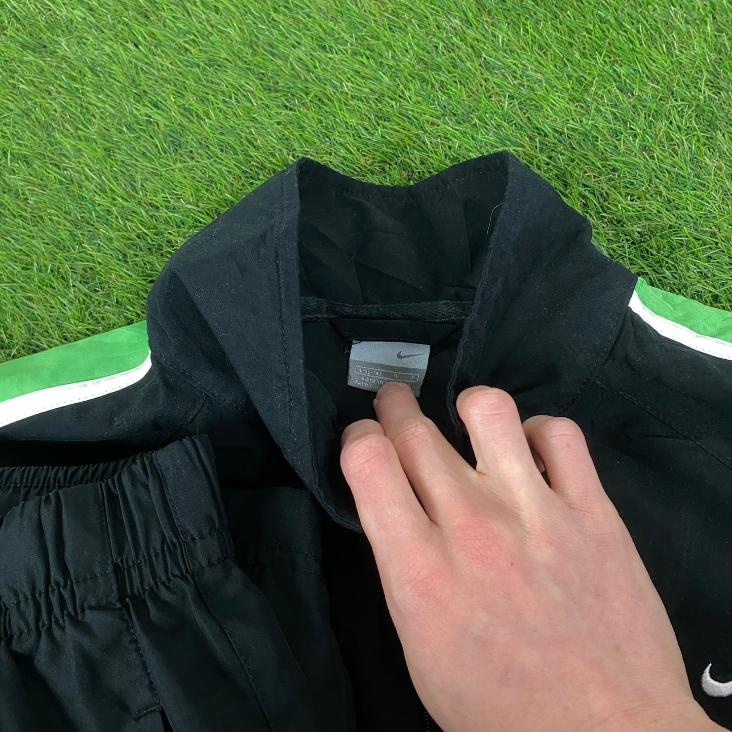 00s Nike Piping Tracksuit Jacket + Joggers Set Black Large