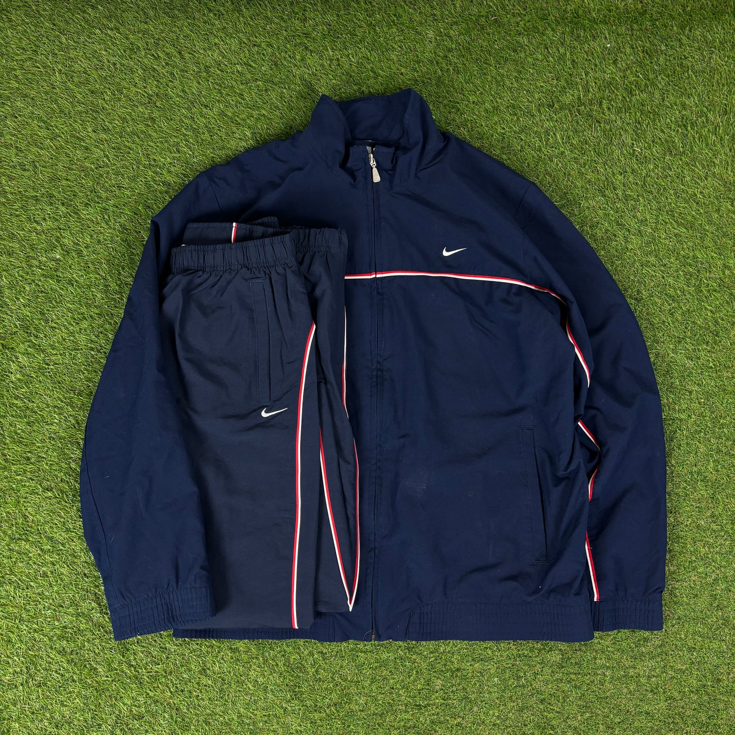 00s Nike Piping Tracksuit Jacket + Joggers Set Blue Large