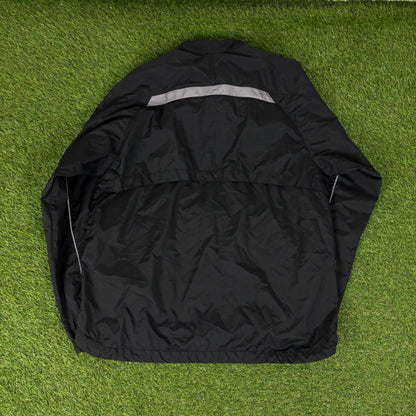 00s Nike Reflective Piping Tracksuit Jacket + Joggers Set Black Large