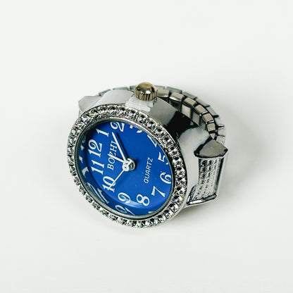 Adjustable Watch Ring Bezelled Blue
