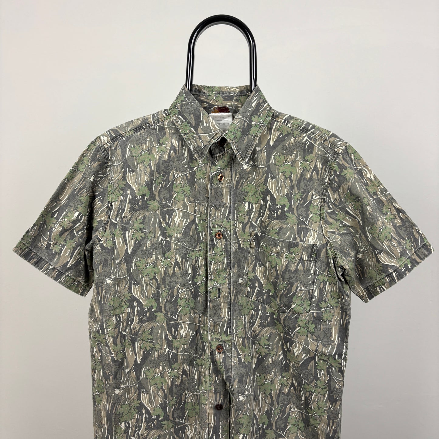 00s Carhartt Camo Shirt T-Shirt Green Medium