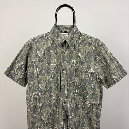 00s Carhartt Camo Shirt T-Shirt Green Medium