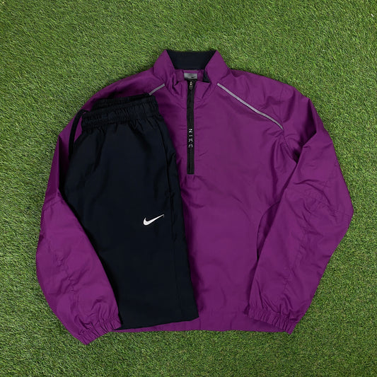 00s Nike Clima-Fit Tracksuit Jacket + Joggers Set Purple Large