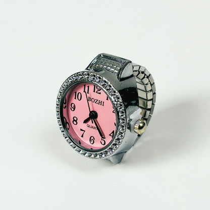 Vintage Watch Ring Bezelled Pink