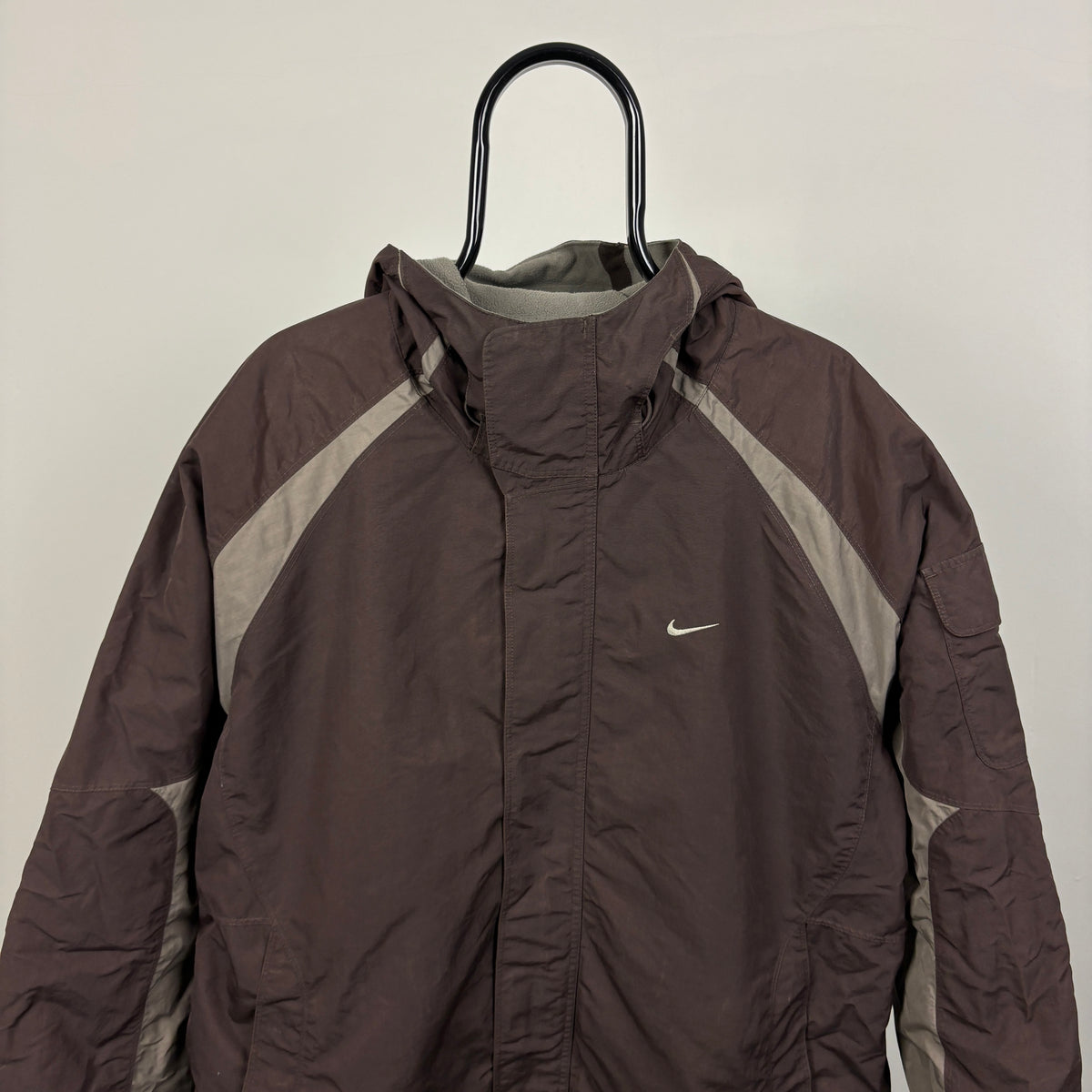 00s Nike Reversible Fleece Coat Jacket Black Brown Large