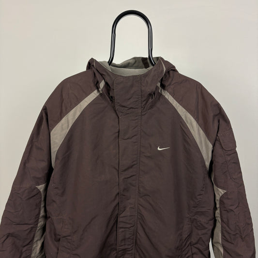00s Nike Reversible Fleece Coat Jacket Black Brown Large